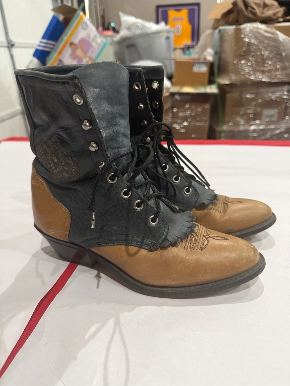 Justin Boots Two-Tone Lace-Up Western Ankle Boots - Black & Brown